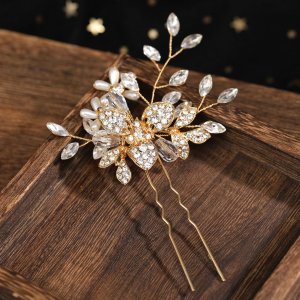 3 piece Luxury Alloy Hair Clip With Marquise cut Rhinestones and U-shaped Design